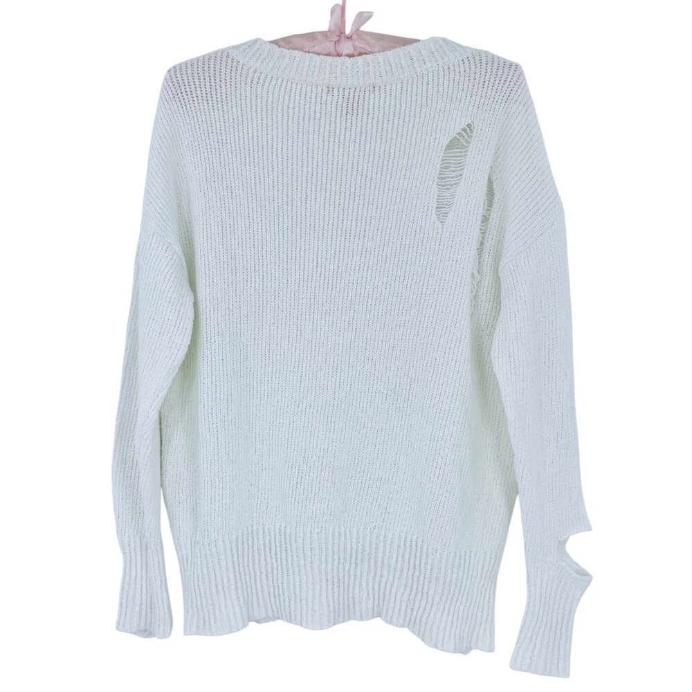 Vtg 90s Saks Fifth Avenue White Distressed V-Neck Sweater | Grunge Indie Sleaze - Picture 5 of 16